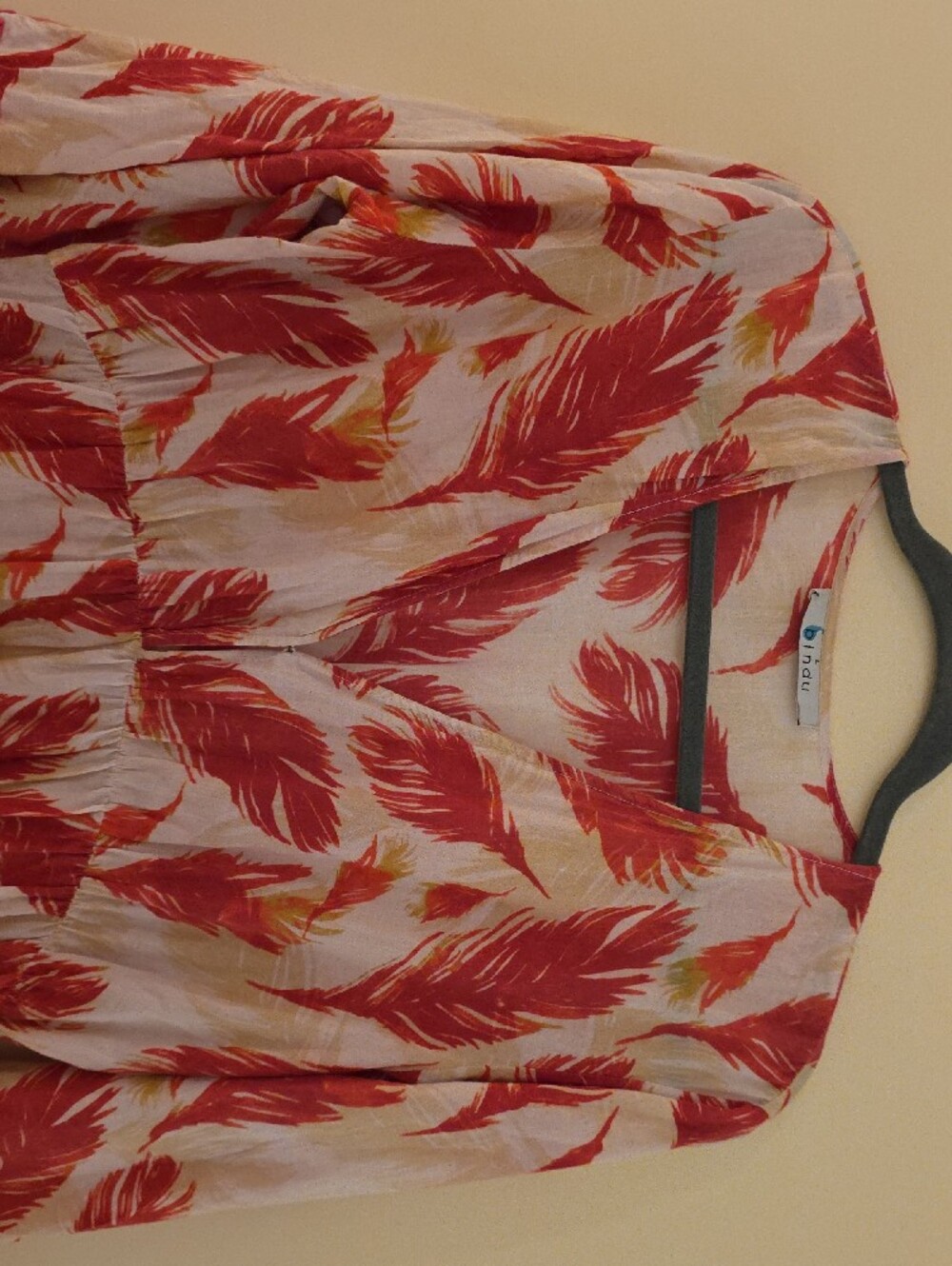 BINDU Red Feather Print Maxi Dress - Picture 4 of 5